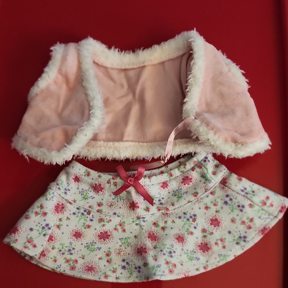 American Girl Doll Bitty baby Floral Skirt and Pink Fuzzy Vest Set - Picture 1 of 3